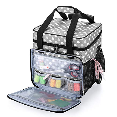 LUXJA Overlock Sewing Machine Case with Detachable Dolly, Serger Case with Accessories Storage