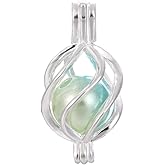 Vie jeune 10pcs Bright Silver Twist Ball Charms Pearl Cage Locket Beads Cage Pendant Necklace Jewelry Making Supplies-For Oyster Pearls, Essential Oil Diffuser, Fun Gifts (Twist Ball)