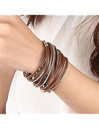 TASBERN - Pulsera de cuero con cierre magnético chapado en oro para mujer