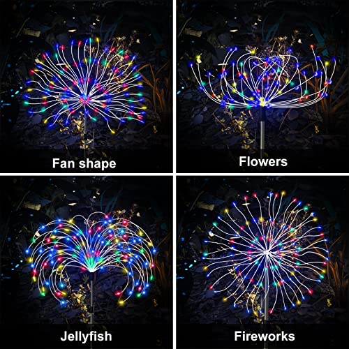 Solar Garden Lights Outdoor, 3 Pack 360 LED Solar Fireworks Lights Waterproof 8 Modes Starburst Lights with Remote, Solar Flower Light Garden for Pathway Patio Yard Lawn Parties Decorative(Multicolor)