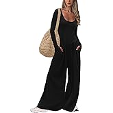 UNIANKIYA One Piece Jumpsuits for Women Casual Long Sleeve Overalls Dressy Rompers Wide Leg Pants Jumpers Vacation Outfits