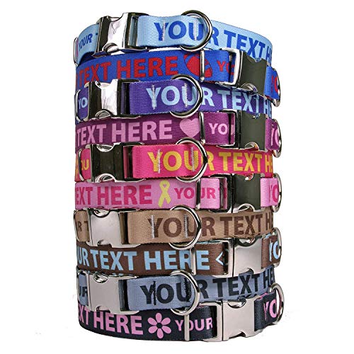 Personalized Premium Dog Collar with Metal Clasp – Available 20 Colors + Multiple Sizes, Stacked Personalization Text