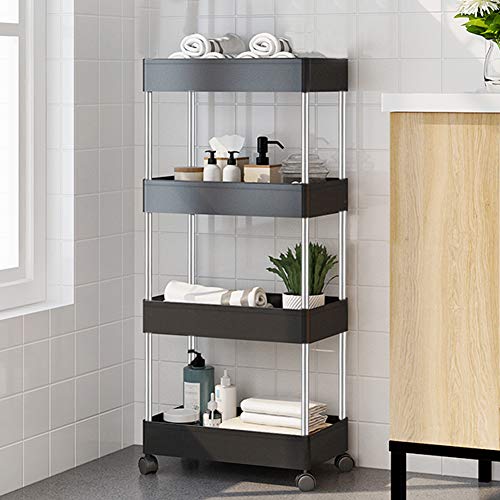 SPACEKEEPER-4-Tier-Slim-Storage-Cart-Mobile-Shelving-Unit-Organizer-Slide-Out-Storage-Rolling-Utility-Cart-Tower-Rack-for-Kitchen-Bathroom-Laundry-Narrow-Places-Plastic-Stainless-Steel-Black