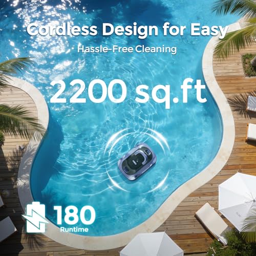 OUCAXIA C5 Cordless Robotic Pool Cleaner with 180-Min Runtime, 2.7L Large-Capacity Filter Basket, Self-Parking & Lightweight Design, for Above-Ground & In-Ground Pools up to 2,200 Sq.Ft (Lilac)