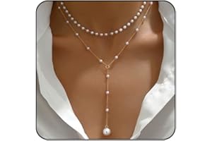 Lariat Necklace for Women Layered Pearl Necklaces for Women Dainty Y Drop Choker Necklaces Prom Jewelry