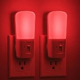 L LOHAS LED Red Night Light Plug in, Dimmable Light LED Night Lights | Dusk to Dawn Sensor, 5-80LM Adjustable Brightness Red Light for Nursery Kids Room Hallway Kitchen, Christmas Gift 2 Pack