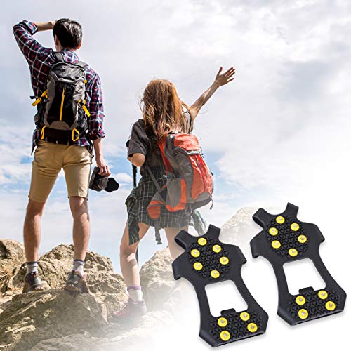 Xcellent Global 10-Stud Anti-slip Ice Snow Grips Shoes covers, 10 claws ice snow crampons Spikes Grip Grips, Crampons, Cleats (Medium)