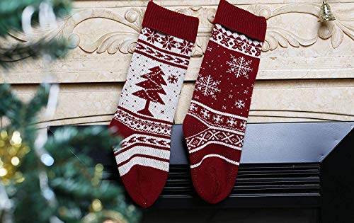 Yostyle Christmas Stockings, 4 Pack 18 inches Large Size Cable Knit Knitted Xmas Stockings, Rustic Personalized Stocking Decorations for Family Holiday Season Decor (Snowflakes, Xmas Tree)