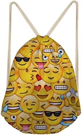 Sannovo Emoji Drawstring Backpack Bag for Birthday Cute Assorted Emoticon sack