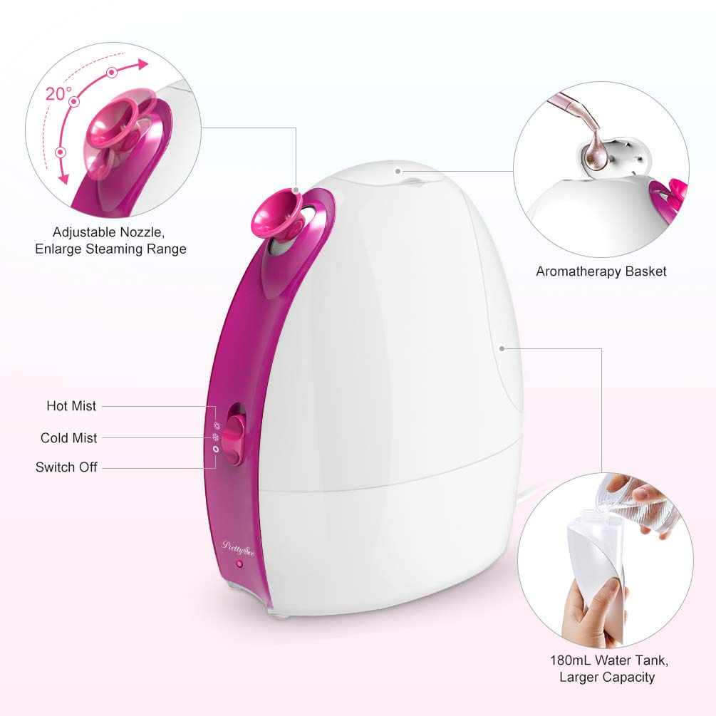 Facial Steamer,Nano Ionic Facial Steamer Professional Home Facial with Hot and Cold Mist Humidifier, Portable SPA Face Steamer Skin Cares Deep Cleanse[25 Min Hot Steam &60 Min Cold Steam Time]: Beauty