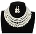 Shineland Elegant 5 Layer Strand Faux Pearl Cluster Collar Bib Choker Necklace And Earrings Suit (White)