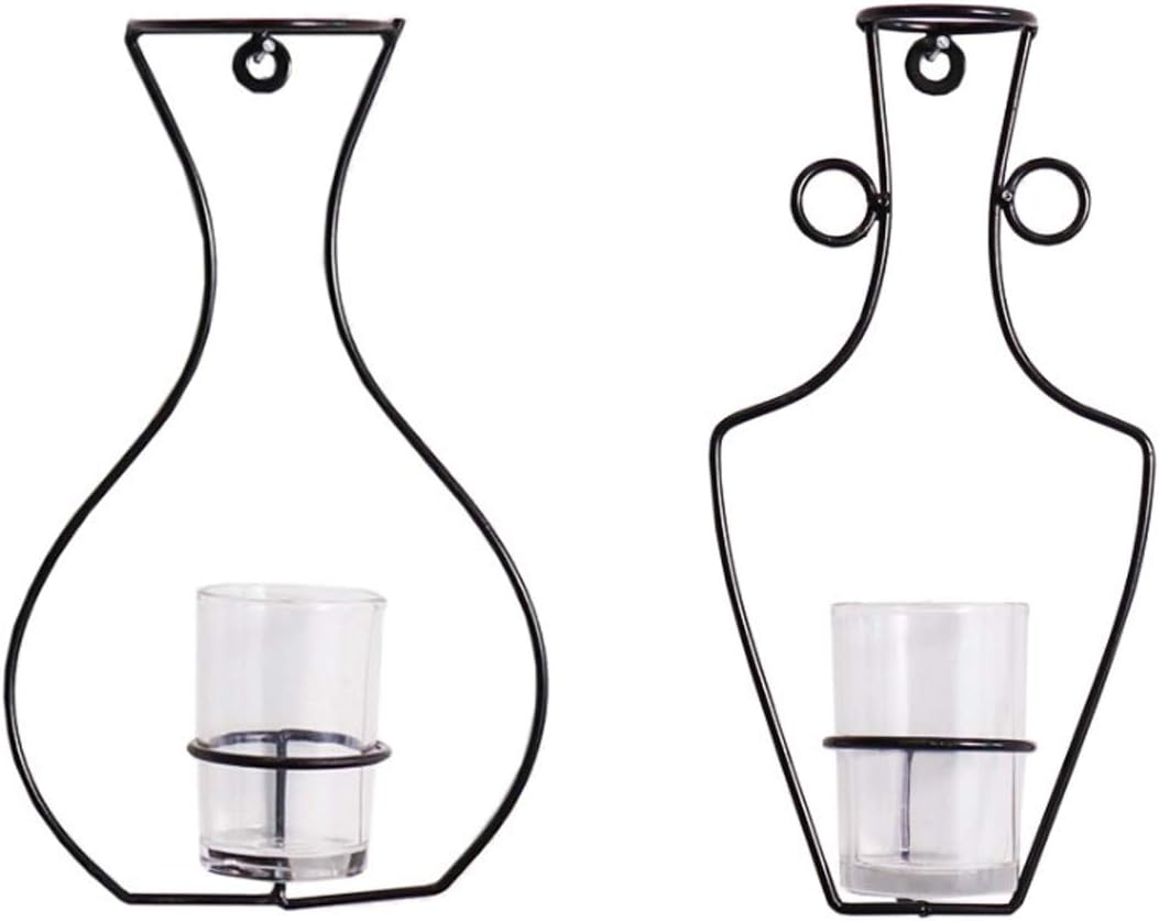 AILINYUWEI Wall Wrought Iron vase Shape,Elegant Swirling Iron Creative Wire Hanging Wall Mounted Decorative Wall Flower Stand for Home Decorations,Weddings,Events(Fat Belly+Two Ears)