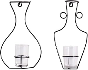 AILINYUWEI Wall Wrought Iron vase Shape,Elegant Swirling Iron Creative Wire Hanging Wall Mounted Decorative Wall Flower Stand for Home Decorations,Weddings,Events(Fat Belly+Two Ears)