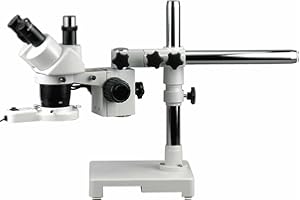 AmScope SW-3T24-FRL Trinocular Stereo Microscope, WH10x Eyepieces, 20X/40X Magnification, 2X/4X Objective, Single-Arm Boom St