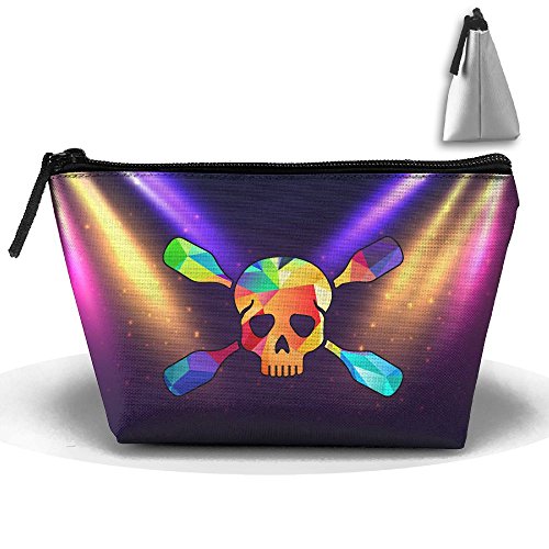 Crossed Kayak Paddles Behind Skull Cosmetic Bags Portable Travel Toiletry Pouch Makeup Organizer Clutch Bag With Zipper
