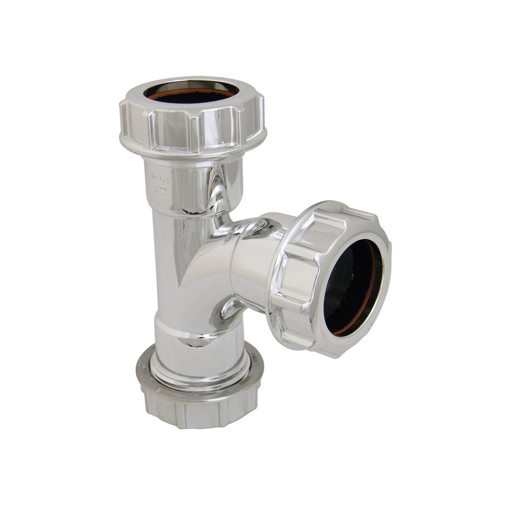 FloPlast CW22 CW22-32MM Chrome Style Polypropylene Compression Waste 90° Tee, Silver