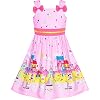 Meisjes Jurk Blauw Lieveheersbeestje Roze Punt Kinderen Kleding 2-8 jaren