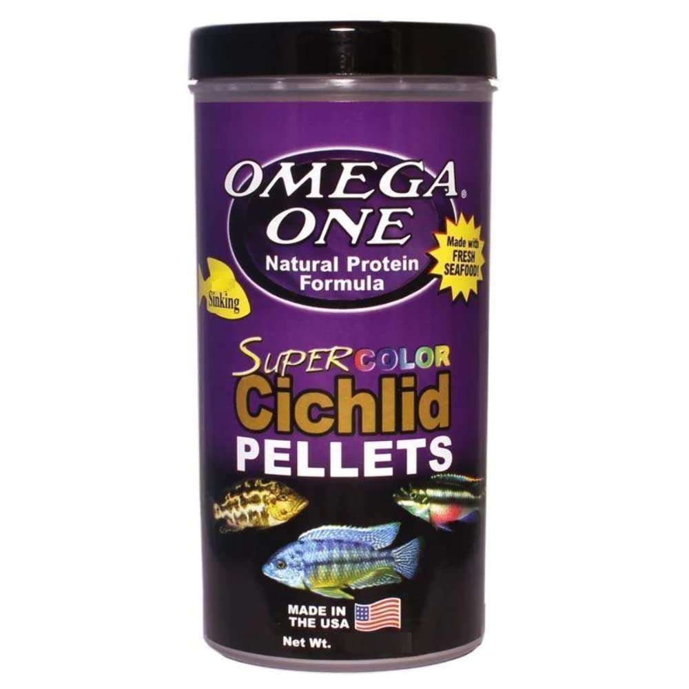Omega One Super Color Sinking Cichlid Pellets, 4mm Large Pellets, 20 oz
