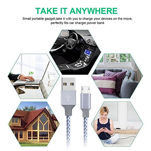 Vanzon Micro USB Cable,5Pack 3FT 2x6FT 2x10FT Long Premium Nylon Braided Android Charger USB to Micro USB Charging Cable Samsung Charger Cord for Samsung Galaxy S7 Edge/S7/S6/S4/S3,Note 5/4/3-Gray