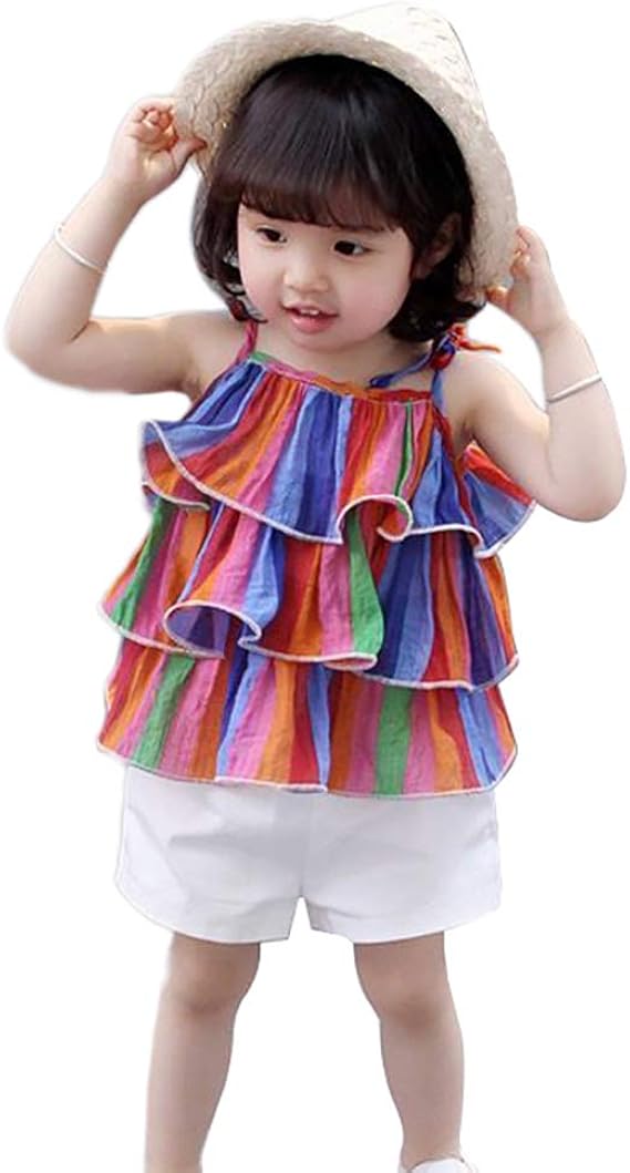 Amazon Co Jp Urmagicベビー服 夏 女の子 ノースリーブブラウズ ショートパンツ ２点セット 彩光柄 可愛い カジュアル Tシャツ トップス 通圓 プレゼント 服 ファッション小物