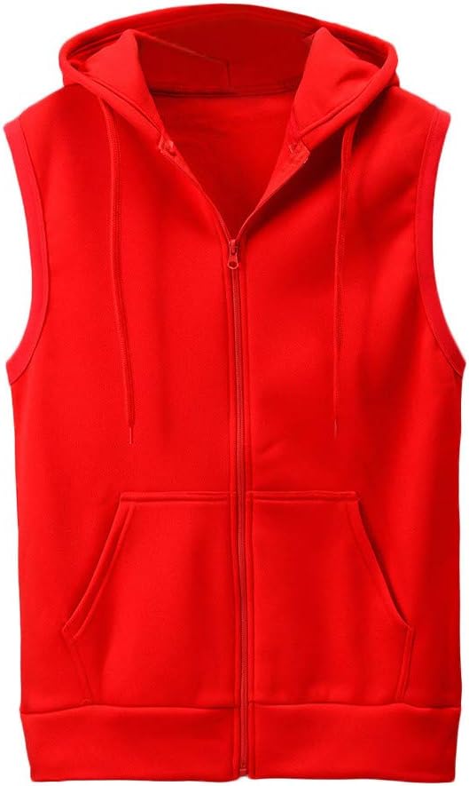 WUAI Clearance Men's Hoodie Jackets Sleeveless Slim Fit Waistcoat Solid Color Athletic Sports Tops