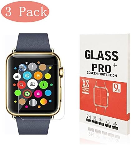 [3-Pack] Apple Watch 42mm Tempered Glass Screen Protector, Linboll - [Only Covers the Flat Area] Anti-Scratch, 9H Hardness, Bubble Free Screen Protector for Apple Watch 42mm
