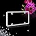JR2 Shining Double Row Crystal Metal License Plate Frame+Free Screw Caps (White)