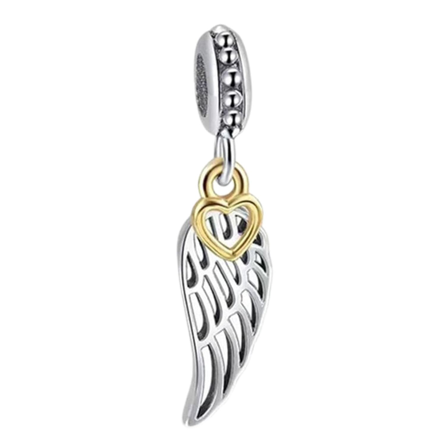 Angel Charm 925 Sterling Silver Wing Charm Feather Charm Love Heart Charm Anniversary Charm for Pandora Charm Bracelet (Silver)