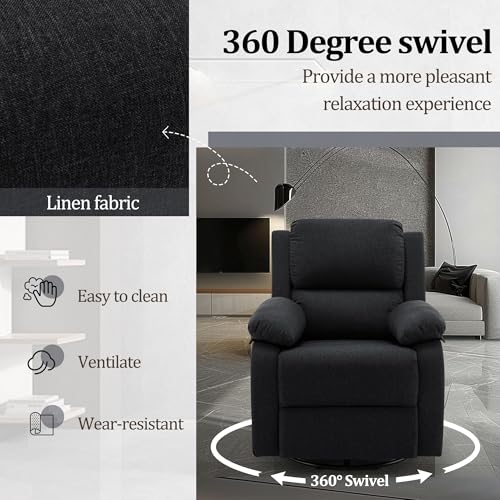 Korser Recliner Chair, 360 Swivel Rocker Chair for Adults, Small Rocking Recliner for Small Spaces, Upholstered Fabric Glider Recliner Nursery Chair with Side Pockets for Living Room, Nursery
