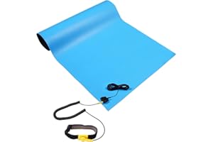 LUTICO Anti Static Mat ESD Table Mat Kit – 17”x25” Workbench Grounding Mat with Terminal Ground Cord & Adjustable Wrist Strap for Electronics Repair, Soldering, PC, Circuit Boards (Blue)