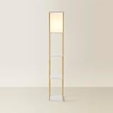 MiniSun Oak Wooden Floor Lamp with Shelves, In-Line Switch