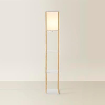 MiniSun Oak Wooden Floor Lamp with Shelves, In-Line Switch