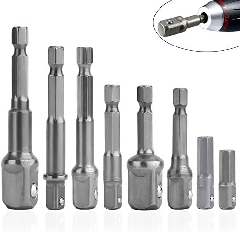 8Pcs Impact Socket Adapter/Extension Set, Hex Shank Drill Bits Bar Set 1/4" 3/8" 1/2" Bits New Wrench Extension