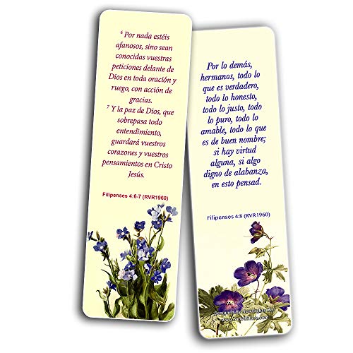 Spanish Flower Bookmarks for Women Series 1 (30 Pack) - RVR1960 - Powerful Words of God to Encourage and Inspire You to be Godly Disciples - Proverbs 3:5-6 John 3:16 - Stocking Stuffers - Thumbnail 2