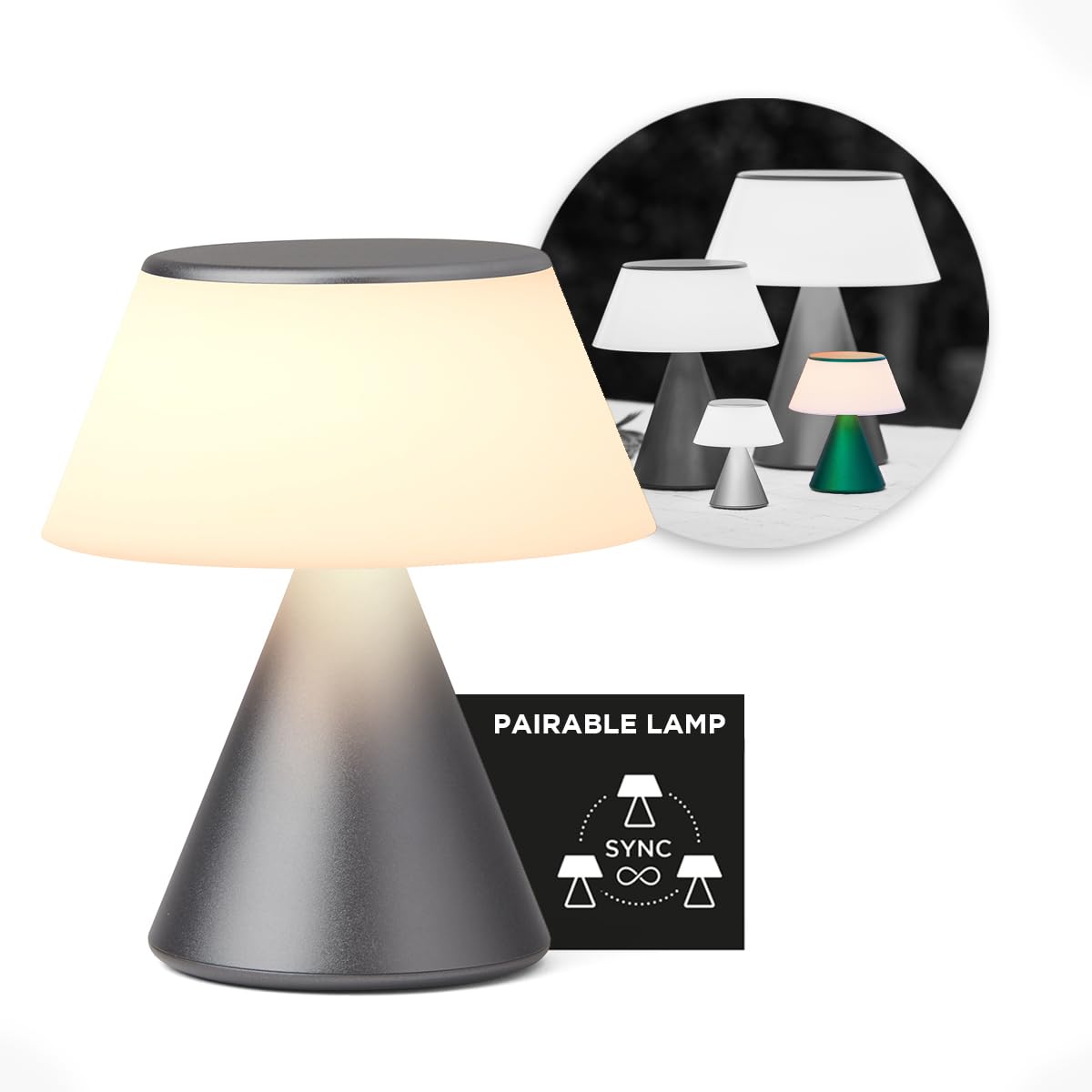 Lexon Luma M - Portable LED Lamp with Color Sync - Dark Metal — image 1