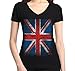 shop4ever Vintage Union Jack British Flag Women's V-Neck T-Shirt United Kingdom Flag Shirts Slim FIT