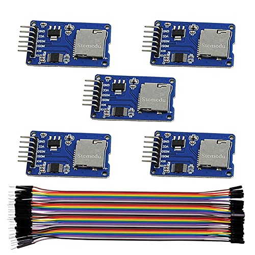 Stemedu 5PCS Micro SD Card Reader Module Memory Storage Mini TF Card Adapter SPI Interface Breakout Board for Arduino for Raspberry Pi with 40P Jumper Cable