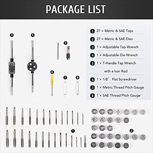 60 PCS Tap and Die Set Metric and Standard Sizes Included Tap Die Kit