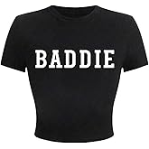 Floerns Women's Letter Print Crew Neck Short Sleeve Tee Shirt Y2k Crop Tee Top