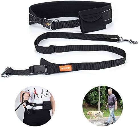 MIU PET Hand Free Dog Leash Set for walking, Running and Hiking, Wide Thickening Comfortable Adjustable Belt with Reflective Element + Durable Dual-Use Leash + Practical Waist Bag