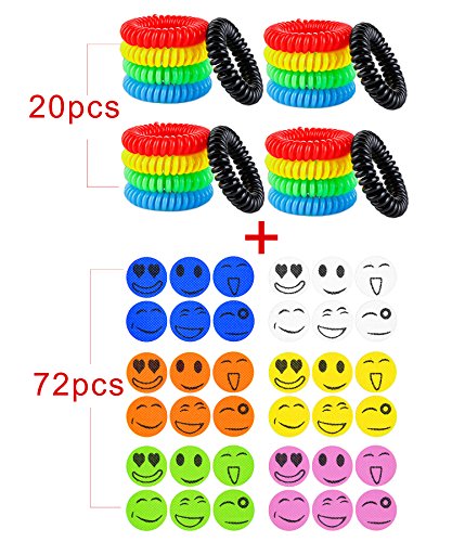 Pack of 20+72 All Natural Mosquito Insect Repellent Bracelet and Patches Set for Kids, Toddler & Adults - Non Toxic Travel Size Mosquito Bug Repellent Wristband and Patch