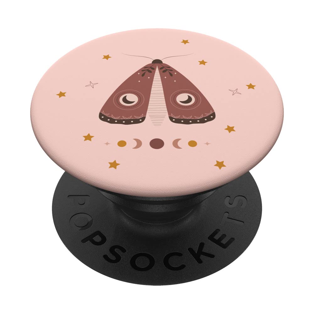 Pink Pastel Astrology Line Art Moon Phases Celestial Moth PopSockets Swappable PopGrip