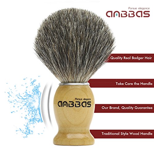 Shaving Brush Set, 4in1 Anbbas Fine Badger Shave Brush Wood Handle,Stainless Steel Shaving Stand and Soap Cup Dia 3.2inches with Shaving Soap Bar Natural Organic 3.5oz for Men
