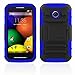Moto E (1st Gen.) Case, Elegant Choise High Impact Armor Rugged Hybrid Holster Shockproof Case Cover with Kickstand + Belt Swivel Clip for Moto E (1st Gen.) XT1021 / XT1022 / XT1025 (Black/Blue)