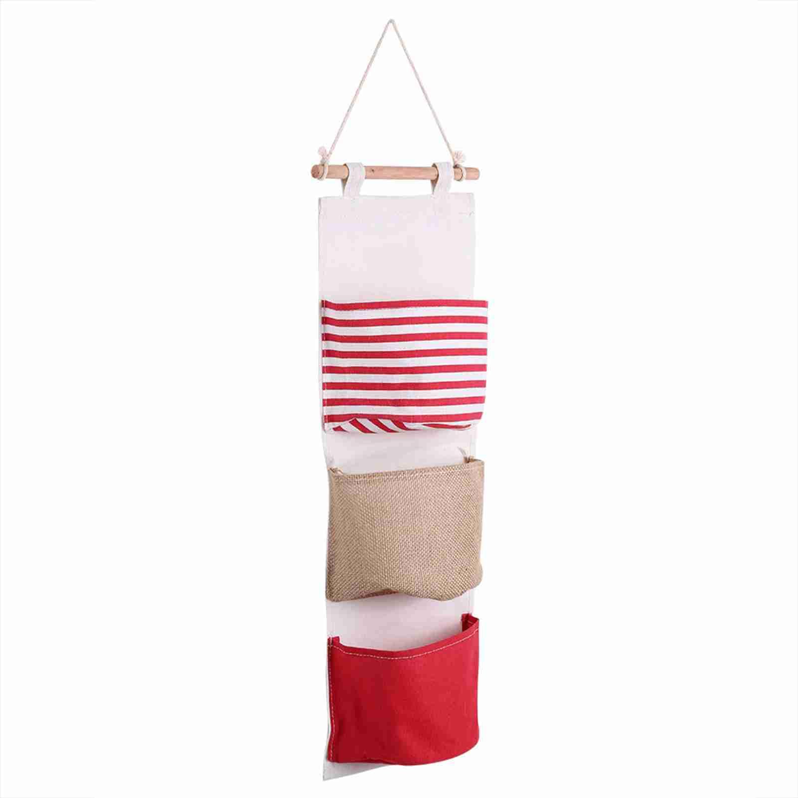 HERCHR Wall Closet Hanging Storage Bag, Cotton Linen Waterproof Fabric Door Hanging Finishing Bag Over The Door Closet Organizer with 3 Pockets for Bathroom Living Room Kitchen Bedroom