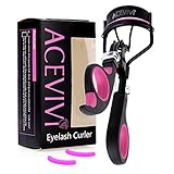 ACEVIVI Eyelash Curler Professional Tool - Pinch Pain FREE - Complete with 2 Free Refill Pad and Manual - PINK Soft Grip for Stunning Eyelashes