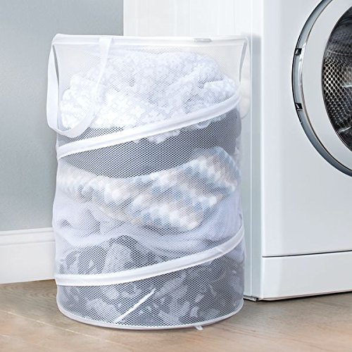 mDesign Mesh PopUp Collapsible Laundry Clothes Hamper Basket White