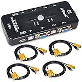 ieGeek KVM Switch Box 4 Port PC Monitor Switches Box + 4 x USB VGA Cables for Computer/Keyboard/Mouse Monitor, Plug and Play