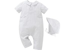 Booulfi Baptism Christening Outfits for Boys Long Sleeve White Baby Boy Romper Fall Winter Church Newborn Jumpsuit