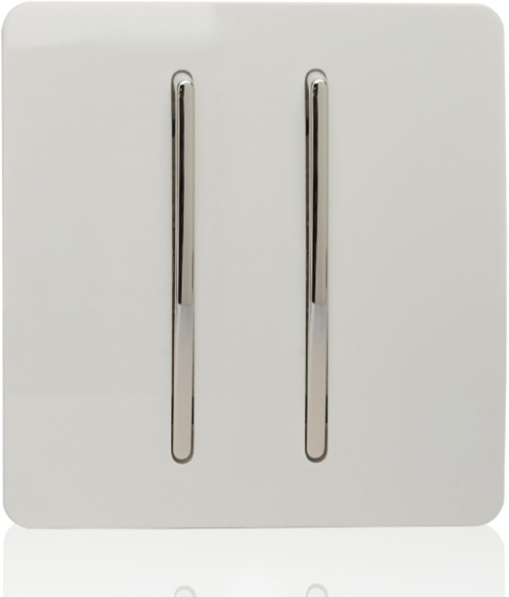 Trendi 2 Gang 2 Way 240V Glass Gloss White Rocker Light Switch ART-SS4WH